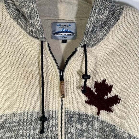 Vintage Ark Imports Men's L Wool Zip Up Knit Jacket with Canada Maple Leaf - Picture 3 of 6